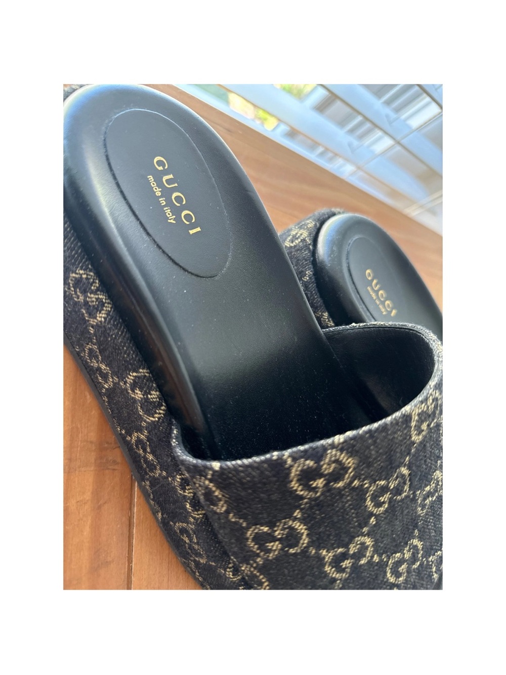 Gucci Black GG Canvas Platform Slide Mules